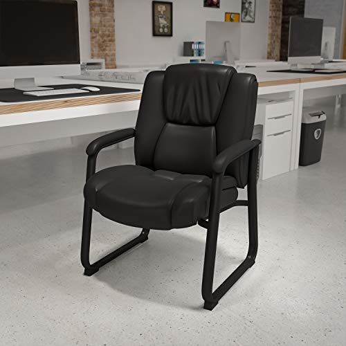 EMMA + OLIVER Reception Chairs | Black LeatherSoft Side Chairs for Reception and Office