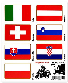 4R Quattroerre.it 8211 Aufkleber Flaggen Flag Ride Tour Stickers Europa 2 für Motorradkoffer, 16 x 13.5 cm
