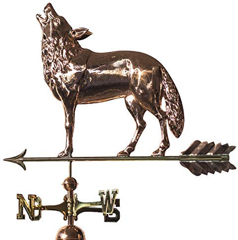Große Linneborn Kupfer Wetterfahne, Motiv: Wolf auf dem Dach, Gesamthöhe: 114 cm, Dachschmuck, Wetterhahn