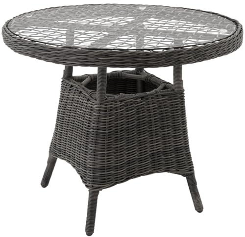 tectake®, Grande Tavolo da Giardino Rattan Naturale, Telaio in Alluminio, Resistente alle Intemperie, Tavolo Rotondo, Arredo Giardino, Ideale per Terrazzo e Esterno, Ø 91 cm - Grigio