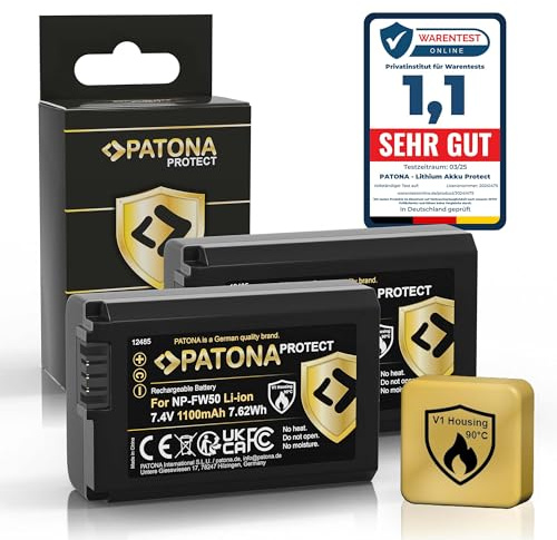 PATONA 2X Protect Batteri för Sony NP-FW50 FW50 1100mAh | Ersättningsbatteri med skyddsbox för Alpha 7 7R 7II 7S A6000 A6300 A6400 A6500 ZV-E10 DSC RX10 Mark I-IV RX1R III DSC-RX1RM3
