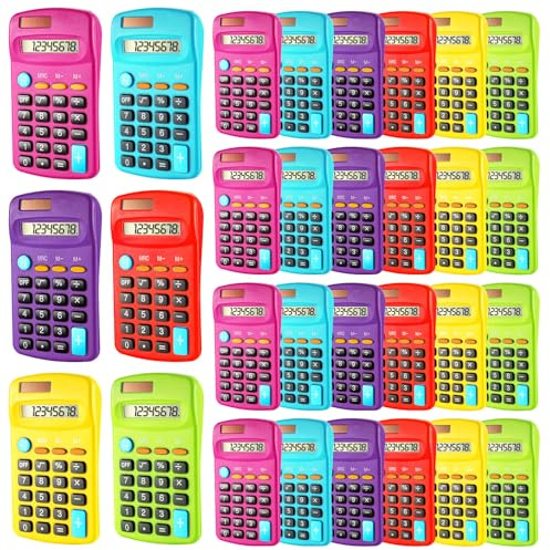 Weewooday 18 Pieces Small Basic Calculator Bulk 8 Digit Mini Solar Battery Dual Power Pocket Calculator for Kids Students Classroom Desktop Home Office, Standard Function 6 Colors