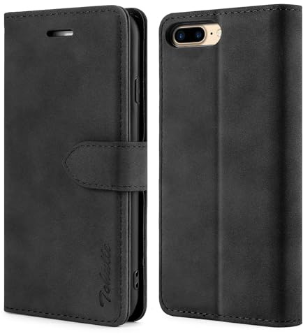 TOHULLE Case for iPhone 7 Plus iPhone 8 Plus, Premium PU Leather Wallet Case with Card Holder Kickstand Magnetic Closure Flip Folio Case Cover Compatible with iPhone 7 Plus/8 Plus - Black