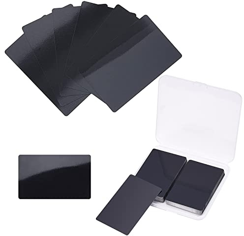 NBEADS 100 hojas de tarjeta de visita de metal, tarjeta de visita con grabado de aluminio negro vacío de 8,6 x 5,4 cm para tarjetas de regalo DIY para clientes de oficina