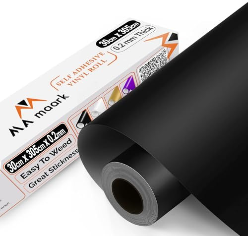 MA Maark Vinylfolie Plotter Schwarz Matt, 30cm x 305cm, Plotterfolie Vinyl Selbstklebend aus hochwertigem PET-Material für Kerzen, Aufklebern, Schilder und Personalisieren von Gegenständen