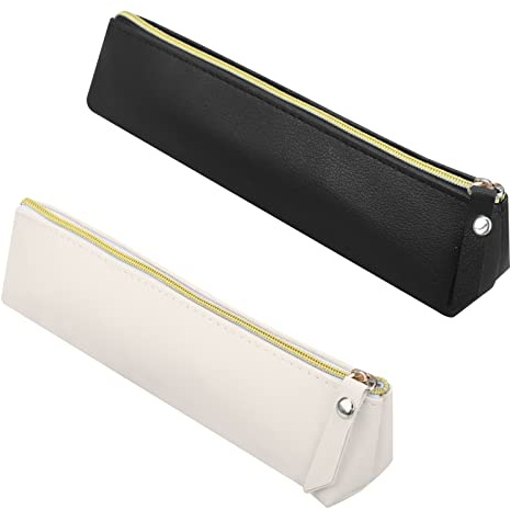 Federmäppchen Kunstleder, Federtasche Klein, Federmäppchen Aesthetic | 2 Stück Schmal Stiftetasche, Kosmetiktasche Klein für Stifte Marker Kosmetik Beige Schwarz