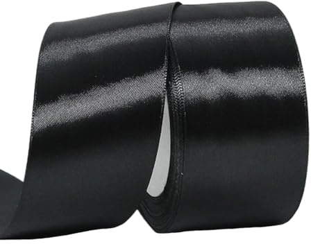 yayafunfun Cinta de Satén Ancho 50mm, Negro, 22m Seda Raso-Inta de Lazo, Cinta de Tela para Envolver Regalos, Manualidades, Ramo de Novia, Globos, Cinta de Raso para Decoración de Recuerdos de Boda