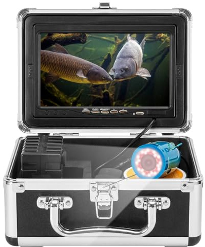 Underwater Fishing Camera Upgraded to 18 Infrared & 18 White Lights,1200TVL HD JQKJCAM Portable Fish Finder for Kayaks Waterproof IP68, Ice Fishing Camera 7inch HD Monitor 49FT Cable