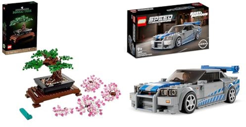 LEGO 10281 Icons Bonsai Tree Set for Adults, Plants Home Décor Set with Flowers & 76917 Speed Champions 2 Fast 2 Furious Nissan Skyline GT-R (R34) Race Car Toy Model Building Kit
