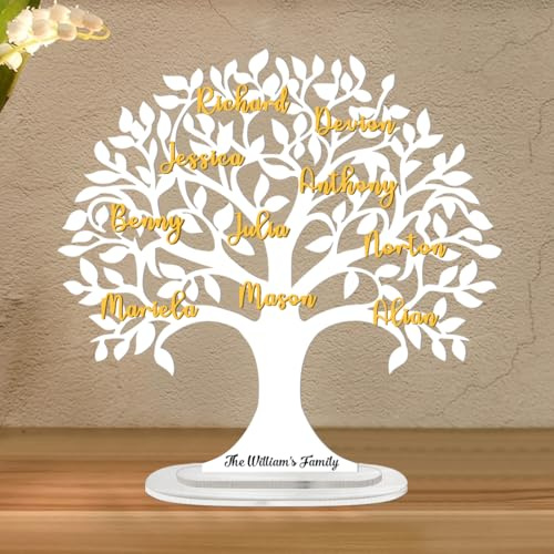 Letrero personalizado de árbol genealógico independiente, 1-15 nombres, acrílico, árbol genealógico de la vida, decoración del hogar, cumpleaños, día de la madre, día del padre, para mamá, abuela,