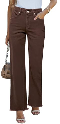 Roskiky - Pantalones vaqueros de pierna recta de cintura alta elásticos con dobladillo deshilachado y bajo crudo para mujer, pantalones vaqueros holgados casuales para mujer, XXL