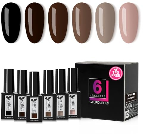 Beautilux UV Nagellack Braun TPO-Frei, 6 Farben 7ml Schwarz, Dunkelbraun HEMA-FREE Gel Nagellack Set für Home-Maniküre Nail Art Maniküre (Braun Serie)