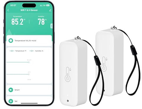 Comboss Lot de 2 thermomètres hygromètre WiFi - Capteur de température et d'humidité sans fil pour l'intérieur et l'extérieur - Avec alarme de notification d'application à distance - Pour serre, cave