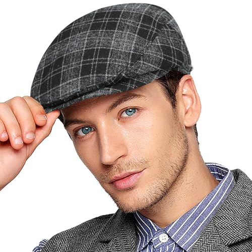 Wantonfy Platt herrmössa, newsboy-keps, skotsk/brittisk stil, retromössa, coppola-mössa, ivy cap med öronlappar, för vinter och höst, one size