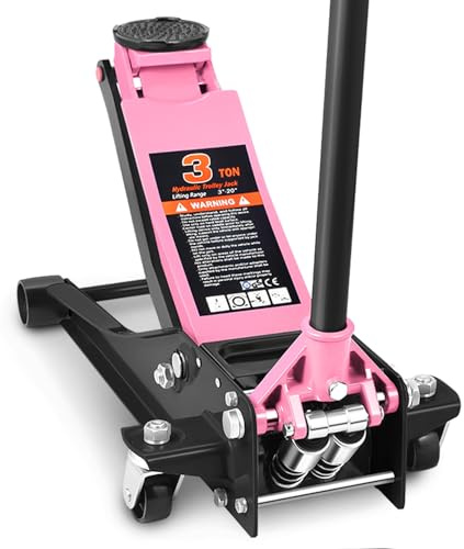 DNA Motoring Low Profile Hydraulic Trolley Service/Floor Jack, 3 Ton (6000 lbs) Capacity, Lifting Range 3-20, Pink, TOOLS-00475-PK