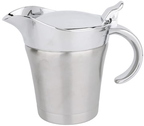 Stainless Steel Insulated Gravy Boat, Thermal Gravy Warmer Pitcher Jar Premium Sauce Jug with Hinged Lid for Thanksgiving Christmas Birthday Party Family Dinner to Store Hot Cold Sauce Liquid