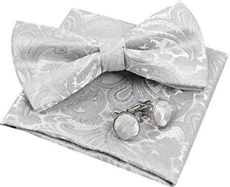 Alizeal Herren Fliege mit Farbverlauf Paisley, vorgebunden, Einstecktuch, Manschettenknöpfe Set | Formelle Party-Fliege, verstellbares Design, Smoking, zweilagiges Set