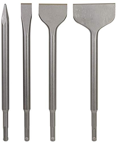 Sabre Tools SDS Plus 4-Piece Chisel Set, Thinset Scraping Bit 3” x 10” Thinset Scaling Chisel, Point Chisel, Flat Chisel, Wide Chisel - SDS Chisel Bits for Hammer Drills – Tile Removal