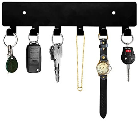 GTK Schlüsselhalter für Wand, Schlüsselhaken mit 6 Haken, Wandmontage, Schlüsselhalter für Flur, selbstklebendes Schlüsselbrett (schwarz)