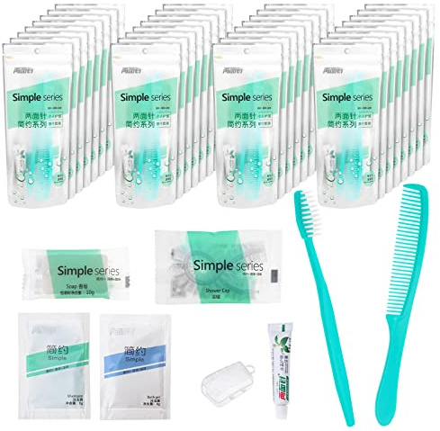 Kit d'hygiène en vrac, emballé individuellement, kit d'hygiène de voyage avec brosse à dents, dentifrice, peigne, shampooing, gel douche, bonnet de douche et savon, convient pour hôtel, maison