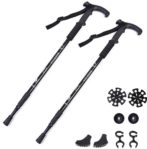 ThreeH 2 Pack Trekking Poles T-Handle Walking Cane Walking Sticks Aluminum Alloy Lightweight Hiking Poles for Travel Climbing Outdoor Trekking Black
