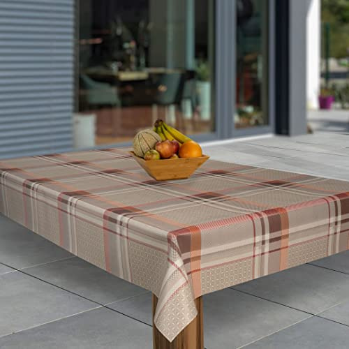 laro Wachstuch-Tischdecke Abwaschbar Garten-Tischdecke Wachstischdecke PVC Plastik-Tischdecken Eckig Meterware Wasserabweisend Abwischbar, Muster:Karo Braun Beige, Größe:110x140