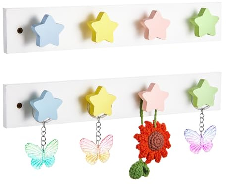 Suzile 2 Pcs Wall Mounted Kids Coat Rack Cute Kids Wall Hooks Backpack Hanger for Towels Hats Bedroom Playroom Bathroom Classroom Room Decor(Star Style,14 x 2.3 x 1.5 Inch)