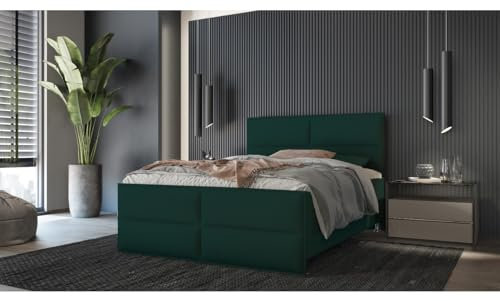 Verona Idee Boxspringbett PIZA Kontinental 5 Größen Inkl. Lattenrost XXL Bettkasten 200cm x 200cm Grun Bonell Matraze und Toper 4cm