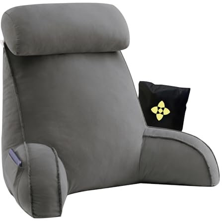 Rückenkissen mit Armlehnen und Nackenstütze Lesekissen Lesekissen für Bett und Sofa Stützkissen/Bett Rückenlehne Lesekissen mit Tasche/Waschbarer Bezug Ideal als Rückenstütze zum Lesen Fernsehen