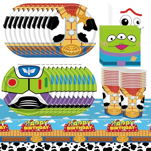 61Pcs Toy Birthday Decoration Set, Kids Party Supplies - Boys & Girls Decorations, Includes Plates, Cups, Tissues, Tablecloth (20 Guests)