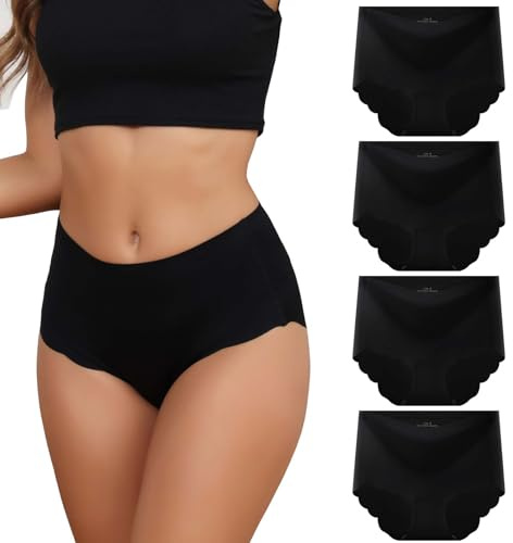 Dumwis Unterhosen Damen,Seamless Slips Damen Unterwäsche Frauen,High Waist Nahtlose Panties,Mehrpack 4Er Pack Hipster Bequeme Ohne Abzeichnen Underwear Women,Damen Taillenslip sportunterwäsche
