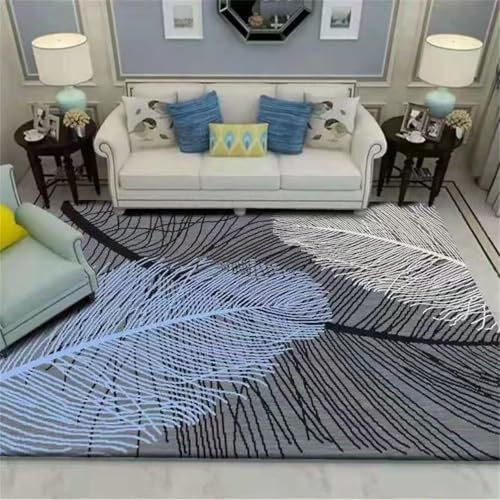 RUGMRZ Teppich Für Esszimmer 300x400CM kinderzimmer Aesthetic Grau Rutschfester, schmutzabweisender Wohnzimmerteppich mit blauem Federmuster