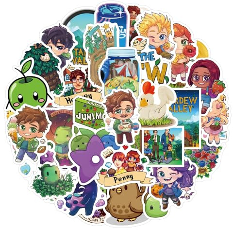 Stardew Valley Aufkleber für Laptop(50PCS),Geschenk für Kinder Jugendliche Erwachsene Jungen,Stardew Valley Wasserdicht Vinyl Aufkleber Stickers für Scrapbook,Skateboard,Auto,Gepäck