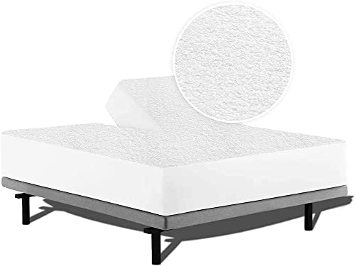 Split Top California King Mattress Protector for Adjustable Beds - Split Down 28 Inches from The top - Terry Cotton Surface - Split Head Cal-King Bed Fitted Sheet Style 15 Inch Deep Pocket
