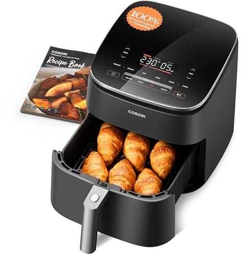 COSORI Friggitrice ad Aria Turbo Blaze 6 Litri, Rivestimento Ceramico Senza PFAS, Air Fryer con DC Motore, 9 Funzioni & 5 Velocità della Ventola Automatica, 110 Ricette & 96 Tabelle di Cottura, 1725W