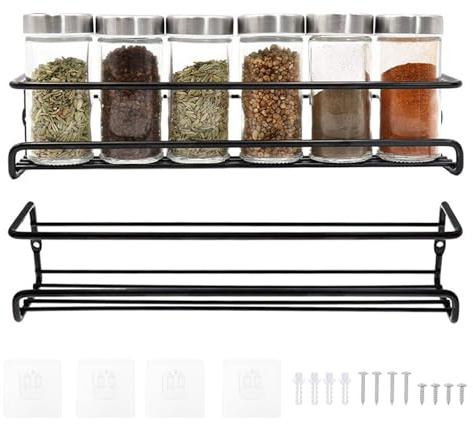 Qaestuan 2 Stück Gewürzregal Wand 29 x 6.5 x 6.5cm Gewürzregal Hängend | Gewürz Organizer mit Kleben und Schrauben Küchen Gewürzregal Metall Spice Rack für Küchen Wand Schranktür