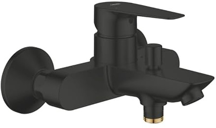 GROHE Start Edge – Grifo monomando de bañera visto con inversor automático (pared, cartucho cerámico 35 mm, válvula antirretorno, caño con aireador mousseur), Negro Mate, 241982431