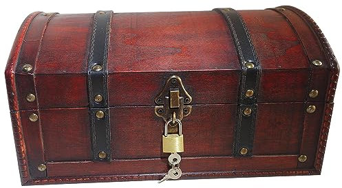 infinimo Schatztruhe - Schatztruhe Kindergeburtstag, Piratenkiste, Geschenk-Box verschließbar mit Deckel und Schloss mit Schlüssel, Schatzkiste 30x20x15cm Groß