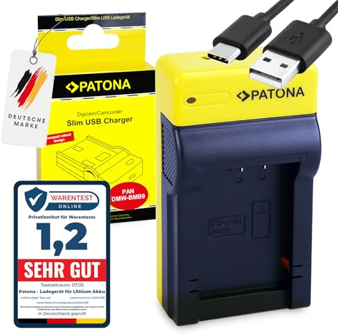 PATONA Slim USB-C Ladegerät für DMW-BMB9 DMW-BMB9E BP-DC9 BP-DC9E Akku Kompatibel mit Panasonic Lumix DC-FZ82 DC-FZ82D DC-FZ83 DMC FZ40 FZ45 FZ47 FZ48 FZ60 FZ62 FZ70 FZ72 FZ100 FZ150