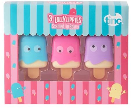 Tinc Lolly aromatisierter Lippenbalsam für Kinder im Eis-Design, Düfte Zuckerstange, Vanille, Rose, hält die Lippen feucht, perfekte Gastgeschenke, 3 Geschmacksrichtungen, Rosa, 10,5 g, 3 Stück