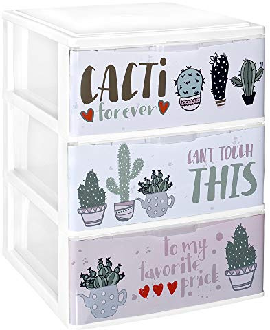 COM-FORT HOUSE Cajonera Apilable Cactus 3 Cajones Todo HOGAR | Apilable, Cajones deslizantes, Gran capacidad, Fácil limpieza