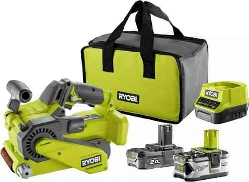 RYOBI ONE+ 18V Akku Bandschleifer Schleifmaschine 75 mm LithiumPlus | 2 Akkus 4,0Ah/2,0Ah | inkl. Schnellladegerät | R18BS-242S
