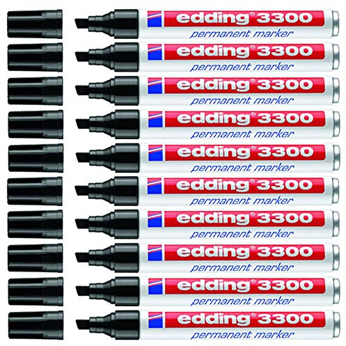edding Permanentmarker, nachfüllbar, 1-5 mm (10x Schwarz), Robuster Keiltippen, Variabler Strichbreite, für Erwachsene, Moderner Markierstift