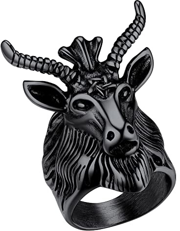 FaithHeart män pojkar baphomet gethuvud ring, punk getskalle sigillring fingerring, personlig gotisk sataniskt får get huvud ring för födelsedag fars dag alla hjärtans dag, 59 (18.8), Rostfritt stål