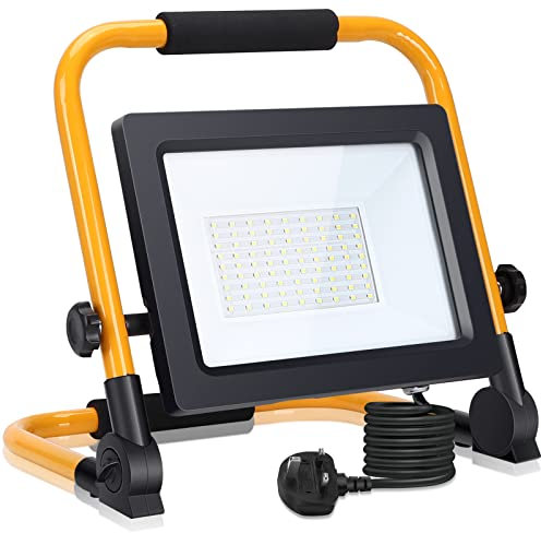 Aigostar Folding Floodlight, 50W 4500LM IP65 Waterproof LED Job Site Light, 5.9ft Cord Plug, Cool White Portable Work Floodlight for Outdoor Garden