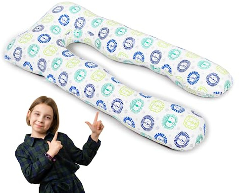 MKS. Komfortkudde hälsa barnkudde för säng sova | Anti-stress | hälsa barnkudde för säng sova Oeko-Tex allergivänlig | kudde för barn (4–12 år) lejon