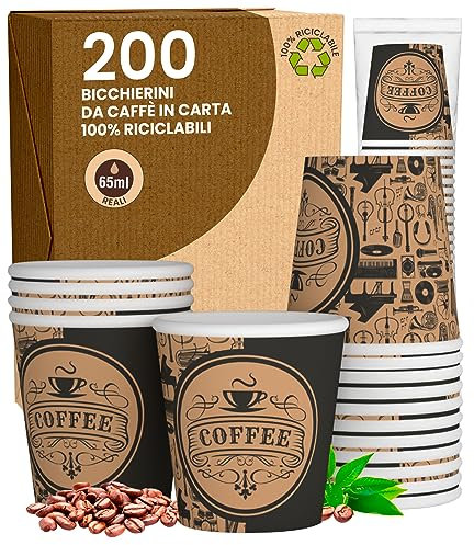PubBeigeCUP Lot de 200 gobelets en papier à café 65 ml écologiques biodégradables jetables petites boissons chaudes