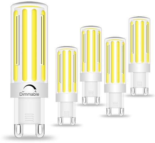 LFLAMPON G9 LED Light Bulbs 8W, G9 Bi Pin Base Dimmable,60-80W Halogen Equivalent, Daylight White 6000K 800LM Light Bulb,360° Beam Angle Light for Chandelier Ceiling Pendant Lighting, 5 Pack