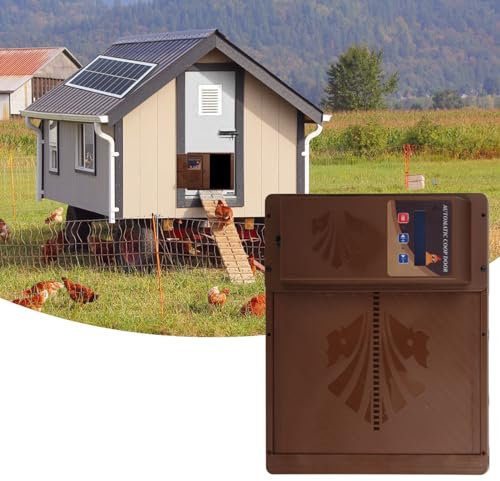 lvifloae Porta Solare per Pollaio, Apriscatole Automatico per Galline USB ad Energia Solare con Display a LED Programmabile con Timer 3 Modalità di Alimentazione Tipo Aperto (marrone)