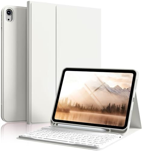 SZPSGC Keyboard Case for iPad 11th Gen (A16, 2025, 11) & 10th Gen (2022, 10.9) – Strong Magnetic Detachable Bluetooth Keyboard, Slim, Lightweight Smart Folio Cover, Long Battery Life,Cream White